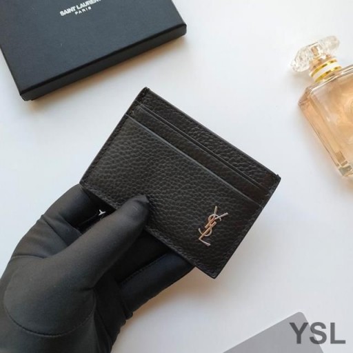 Yves Saint Laurent Tiny Monogram Card Case In Grained Leather Black/Silver