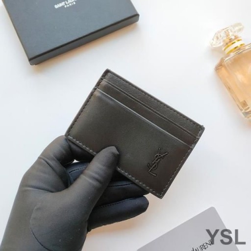 Yves Saint Laurent Tiny Monogram Card Case In Smooth Leather Black