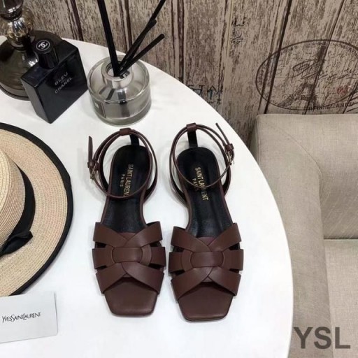 Yves Saint Laurent Tribute Flat Sandals In Smooth Leather Burgundy