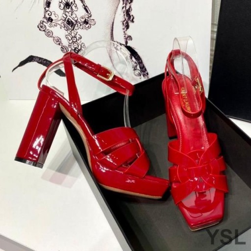 Yves Saint Laurent Tribute Platform Sandals In Patent Leather Red