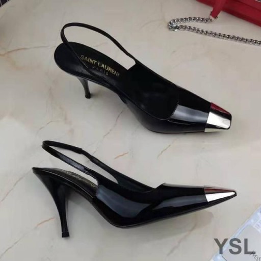 Yves Saint Laurent Vesper Slingback Pumps In Patent Leather Black