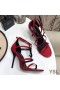 Yves Saint Laurent Cassandra 100 Sandals In Patent Leather with Black Logo Red