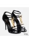 Yves Saint Laurent Cassandra 100 Sandals In Patent Leather with Gold Logo Black