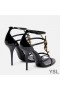 Yves Saint Laurent Cassandra 100 Sandals In Patent Leather with Gold Logo Black