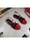 Yves Saint Laurent Cassandra Flat Sandals With Five-Straps In Patent Leather Red