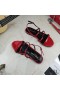 Yves Saint Laurent Cassandra Flat Sandals With Five-Straps In Patent Leather Red