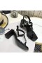 Yves Saint Laurent Cassandra Heeled Sandals with Toehold Loop In Patent Leather Black