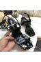 Yves Saint Laurent Cassandra Heeled Sandals with Toehold Loop In Patent Leather Black