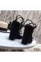 Yves Saint Laurent Cassandra Wedge Espadrilles In Leather with Palm Logo Black