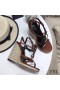 Yves Saint Laurent Cassandra Wedge Espadrilles In Leather with Palm Logo Burgundy