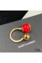 Yves Saint Laurent Cassandre Pearl And Ball Ring In Metal Gold/Red