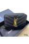 Yves Saint Laurent Compact Zip Around Wallet In Grained Matelasse Leather Black/Gold