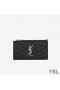 Yves Saint Laurent Fragments Zipped Card Case In Grained Matelasse Leather Black/Silver