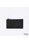 Yves Saint Laurent Fragments Zipped Card Case In Grained Matelasse Leather Black