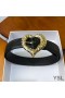 Yves Saint Laurent Heart Belt In Crocodile Embossed Leather Black/Gold