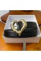 Yves Saint Laurent Heart Belt In Crocodile Embossed Leather Black/Gold