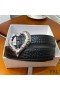Yves Saint Laurent Heart Belt In Crocodile Embossed Leather Black/Silver