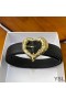 Yves Saint Laurent Heart Belt In Grained Leather Black/Gold