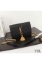Yves Saint Laurent Kate Chain Wallet with Tassel In Textured Leather Black/Gold