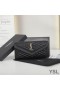 Yves Saint Laurent Large Gaby Flap Wallet In Quilted Lambskin Black/Gold