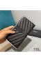Yves Saint Laurent Large Monogram Zip Around Wallet In Grained Matelasse Leather Black/White
