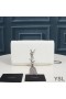 Yves Saint Laurent Medium Kate Chain Bag with Tassel In Crocodile Embossed Shiny Leather White/Silver