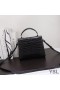 Yves Saint Laurent Mini Cassandra Top Handle Bag In Crocodile Embossed Leather Black/Gold