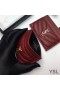 Yves Saint Laurent Monogram Card Case In Grained Matelasse Leather Burgundy/Gold
