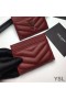 Yves Saint Laurent Monogram Card Case In Grained Matelasse Leather Burgundy/Silver