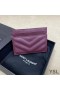 Yves Saint Laurent Monogram Card Case In Grained Matelasse Leather Purple/Silver