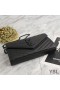 Yves Saint Laurent Monogram Chain Wallet In Grained Matelasse Leather Black