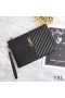 Yves Saint Laurent Monogram Clutch In Matelasse Leather Black/Gold