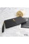 Yves Saint Laurent Monogram Clutch In Matelasse Leather Black/Gold