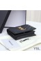 Yves Saint Laurent Monogram Flap Card Case In Grained Matelasse Leather Black/Gold