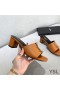 Yves Saint Laurent Monogram Heeled Slides In Calf Leather Brown