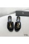 Yves Saint Laurent Monogram Heeled Slides In Patent Leather Black