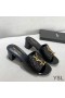 Yves Saint Laurent Monogram Heeled Slides In Stone Grain Leather Black