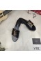 Yves Saint Laurent Monogram Slides In Alligator-Embossed Patent Leather Black