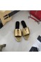 Yves Saint Laurent Monogram Slides In Calf Leather Gold