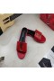 Yves Saint Laurent Monogram Slides In Patent Leather Red