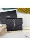 Yves Saint Laurent Monogram Trifold Card Case In Grained Matelasse Leather Black/Silver