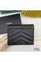 Yves Saint Laurent Monogram Trifold Card Case In Grained Matelasse Leather Black/Silver