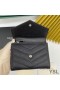Yves Saint Laurent Monogram Trifold Card Case In Grained Matelasse Leather Black/Silver