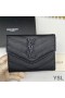 Yves Saint Laurent Monogram Trifold Card Case In Grained Matelasse Leather Black
