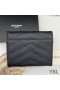 Yves Saint Laurent Monogram Trifold Card Case In Grained Matelasse Leather Black