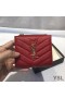 Yves Saint Laurent Monogram Zipped Bifold Card Case In Grained Matelasse Leather Red/Gold