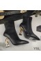 Yves Saint Laurent Opyum Ankle Boots In Smooth Leather With Bronze Snake Heel Black