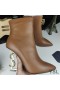Yves Saint Laurent Opyum Ankle Boots In Smooth Leather With Bronze Snake Heel Brown