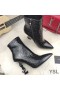 Yves Saint Laurent Opyum Ankle Boots In Stone Grain Leather With Black Heel Black