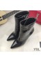 Yves Saint Laurent Opyum Ankle Boots In Stone Grain Leather With Black Heel Black